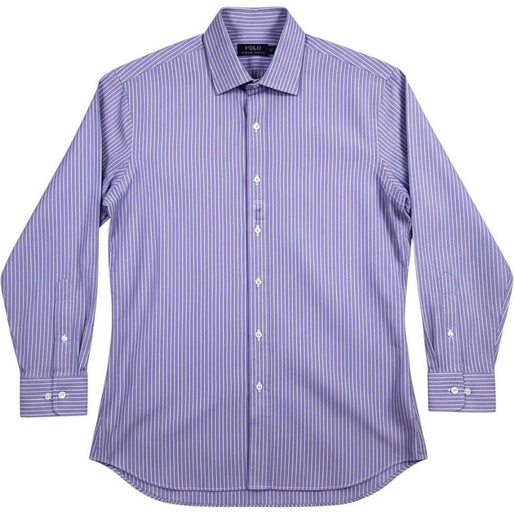 Polo Ralph Lauren Dress Shirt Men L Purple White Stripe 16 32/33 Long Sleeve NEW